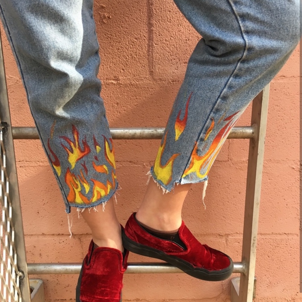 Hand Painted Vintage Flame Jeans